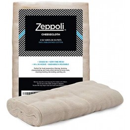 Zeppoli Unbleached Grade 90 Cheesecloth 100% Fine Cotton Reusable Fabric | Use as Nut Milk Bag Strainer & Filter For Cooking 44” × 36” 4 Yards
