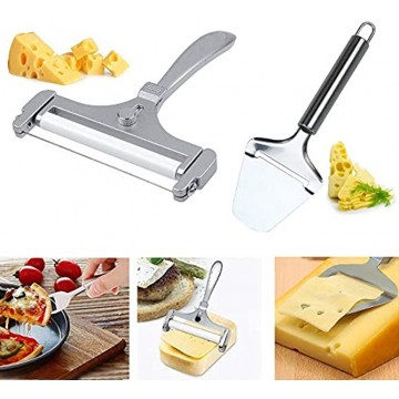 2 Pieces Cheese Cutter Adjustable Thickness Stainless Steel Wire Cheese Slicer with Cheese Plane Tool for Soft with Cheese Plane Kitchen Utensils Set