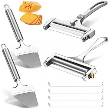 8 Pieces Cheese Slicer Set Stainless Steel Wire Cheese Slicer with Cheese Plane Adjustable Thickness Cheese Cutter Goat Cheese Slicer with Wire 4 Replacement Wires for Soft Semi-Hard Hard Cheese