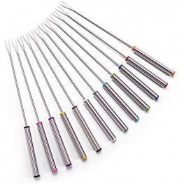Sago Brothers Set of 12 Stainless Steel Fondue Forks 9.5 Color Coding Cheese Fondue Forks with Heat Resistant Handle for Chocolate Fountain Cheese Fondue Roast Marshmallows