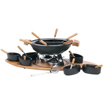 Trudeau Elite 3 in 1 Cast Iron Fondue Set with Bamboo Base 26 Pieces