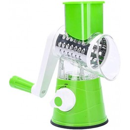 Rotary Cheese Grater Round Mandolin Drum Slicer Vegetable Shredder Cutter Nut Chopper with 3 Interchangeable Shape Stainless Steel Drums Green