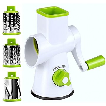 Rotary Cheese Grater Round Vegetable Mandoline Slicer with 3 Cylinder Stainless Steel Blades 100% Dishwasher Safe Super Strong Grip