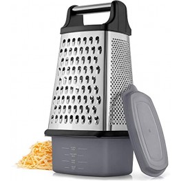 Zulay 4-Sided Cheese Grater With Container Stainless Steel Box Cheese Grater With Handle & Removable Storage Box Cheese Shredder Box Grater For Parmesan Vegetables Ginger Chocolate & More