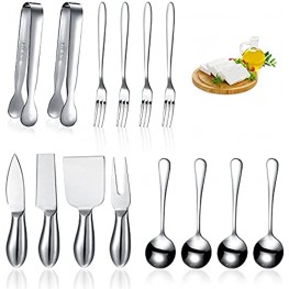 14 Pieces Spreader Knife Set Cheese Butter Spreader Knife Cheese Slicer Knife Stainless Steel Blade with Handles Mini Serving Tongs Spoons and Forks for Birthday Wedding Stainless Steel Handle
