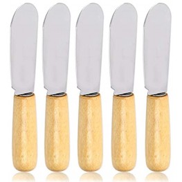 ACKLLR 5 Pack Stainless Steel Straight Edge Wide Butter Spreader with Wood Handle Deluxe Sandwich Cream Cheese Condiment Spreader Set Kitchen Tools 4 Inches
