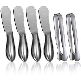 Cheese Spreader 6 PCS Butter Knife and Mini Tongs Stainless Steel Spreader Knife Set Used for Daily Spreader Knives in the Kitchen Such As Cream Cheese Cold Butter Jam Pastry Etc.