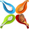 iMSKIGAN Spoon Rests Colorful Kitchen Silicone Spoon Rest Flexible Almond-Shaped Silicone Kitchen Cook Tools Utensil Rest Ladle Spoon Holder Large Size 7.7×3.8 inches Set of 4pcs Upgraded