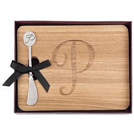 Monogram Natural Hardwood Fraxinus Mandshurica Foodsafe Cheese Board With Spreader Initial P