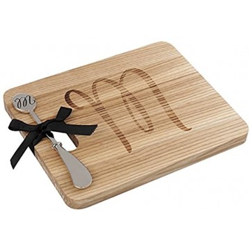 Monogram Wood Cheese Board with Spreader M Initial M