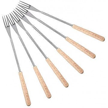 Mumusuki Fondue Fork,6 Pack Wooden Handle BBQ Fork 26.5cm Roasting Stick Skewer for Camping Picnic Fork Stainless Steel Cheese Chocolate Fruit Fondue Forks