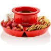 Ovente Electric Fondue 1 Liter Melting Pot and Warmer Set with Lid Ceramic Removable Food Tray 4 Color Dipping Forks Perfect for Chocolate Caramel Cheese and More Red CFC317R