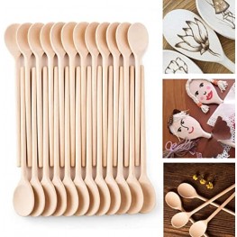 12- Inch Wooden Kitchen Spoons Baking Mixing Serving Craft Utensils Bulk Oval Spoon Puppets Long Handle Beechwood For Woodburning & Different Occasions Set of 24 MR. WOODWARE