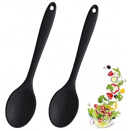 2 Pcs Silicone Spoons for Cooking Heat Resistant Hygienic Design Cooking Utensi Mixing Spoons for Kitchen Cooking Baking Stirring Mixing ToolsBlack