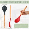 2 Pieces Silicone Mixing Spoon with Wooden Handle Non-Stick Basting Spoon Serving Spoon Heat Resistant Utensil Spoons for Mixing Baking Serving and Stirring Red and Black
