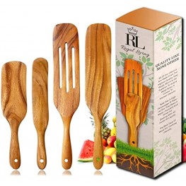 4 Piece Spurtle Set as Seen on TV Large Teak Wood Spurtles Eco-Friendly Kitchen Tools for All Cooking Needs Natural Non-stick Heat-Resistant Teak Wood Spatulas