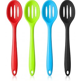 4 Pieces Silicone Slotted Spoons 10.6 Inch Silicone Nonstick Mixing Spoon Large Heat Resistant Silicone Basting Spoon Multi-color Rubber Utensil Spoon for Mixing Baking Serving and Stirring