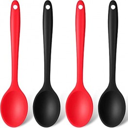 4 Pieces Small Multicolored Silicone Spoons Nonstick Kitchen Spoon Silicone Serving Spoon Stirring Spoon for Kitchen Cooking Baking Stirring Mixing Tools Red Black