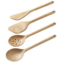 Ayesha Curry Kitchen Gadgets Parawood Cooking Set with Pan Paddle Multipurpose Tool Solid and Slotted Spoon 4 Piece Brown
