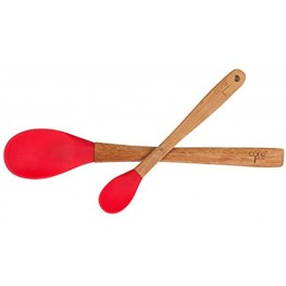 Core Kitchen Silicone Large 12 Inch Spoon And Mini 8.25 Inch Spoon Bamboo Handles
