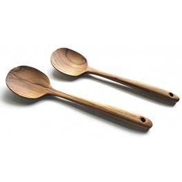 FAAY 2 Teak Serving Spoons 9.5 Inches Wooden Spoon Small Cooking Spoon Salad Servers Handcrafted from High Moist Resistance Teak 100% Healthy Utensils