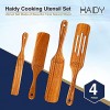 HAIDY Pure Teak Wood Smooth Spurtle Set Thermal Resistant Wooden Spurtle Set- Safe-Grab Handle with Hanging Hole Design- Wooden Spurtles Tools for Non-Stick Cooking Stirring Flipping 4 PCS