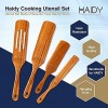 HAIDY Pure Teak Wood Smooth Spurtle Set Thermal Resistant Wooden Spurtle Set- Safe-Grab Handle with Hanging Hole Design- Wooden Spurtles Tools for Non-Stick Cooking Stirring Flipping 4 PCS