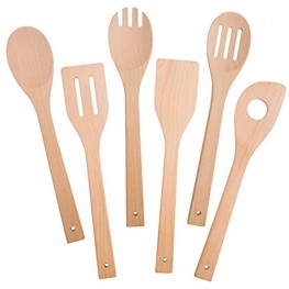 HANSGO Wooden Kitchen Cooking Utensils Set 6 Pcs Wooden Spoons & Spatula Kitchen Cooking Tools for Nonstick Cookware and Work