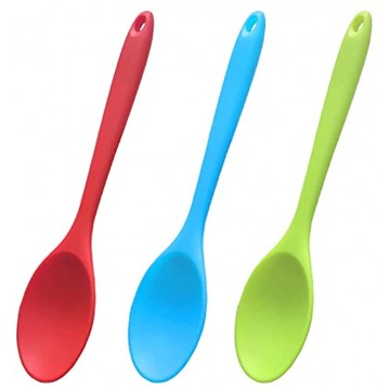 JETKONG 10.8 Inch Kitchen Cooking Spoons Silicone Mixing Spoons Non-Stick Serving Spoon Set of 3 Red Blue Green