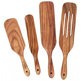 NADDHIRE Natural Teak Wood Spurtle Set of 4 Pcs | Spurtles Kitchen Tools As Seen On Tv | Wooden Utensils for Cooking Stirring Mixing and Serving Food
