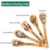 Okdeals 5pcs Wooden Spoon Utensils Set Natural Bamboo Spoons with 3D Burned Embossing Engraved Pattern Cooking Wooden Spoons Spatulas Halloween Home Kitchen Cookware Gifts