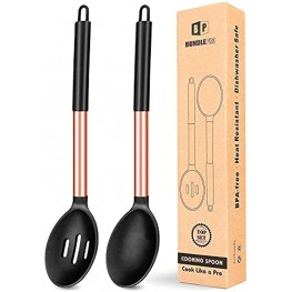 Pack of 2 Large Silicone Cooking Spoons,Non Stick Solid Basting Spoon,Heat-Resistant Kitchen Utensils for Mixing,Serving,Draining,Stirring ROSE BLACK