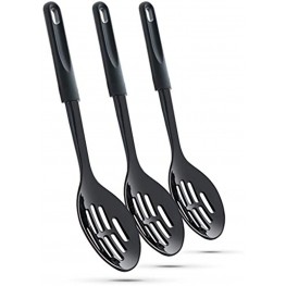 Ram Pro kitchen Slotted Spoons for Cooking Made of Heat Resistant Nylon with Plastic Handle Ideal for use with Non-Stick Pots and Pans Black Pack Of 3