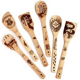 Riveira Organic Wooden Spoons for Cooking Utensils Set 6-Piece Magic Wizard Harr Potter Kitchen Utensils Gift Spatulas for Nonstick Cookware Gifts for Cooking Lovers