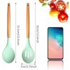 Spoons for Cooking Silicone Cooking Spoon Wooden Kitchen Utensils Set Nonstick Kitchen Utensil Set BPA Free 480°F Heat-Resistant Rubber Non-Stick Slotted and Solid Spoons for Mixing and Serving