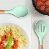 Spoons for Cooking Silicone Cooking Spoon Wooden Kitchen Utensils Set Nonstick Kitchen Utensil Set BPA Free 480°F Heat-Resistant Rubber Non-Stick Slotted and Solid Spoons for Mixing and Serving