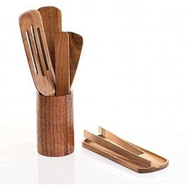 Spurtle Set 7 Pcs Wooden Kitchen Utensils Set Premium TEAK and ACACIA Wooden Kitchen Utensils for Cookware Healthy Hard and Durable Wood Kitchen Utensils for Soup and Salad Stir By Kapionu Trade