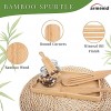 Spurtle Wooden Bamboo Tools Set Cooking Kitchen Utensils as Seen on Tv with Spoon Rest Serving Tray Nonstick Slotted Spatula 5 Pcs for Stirring Spreading with Holder and Hanging Holes