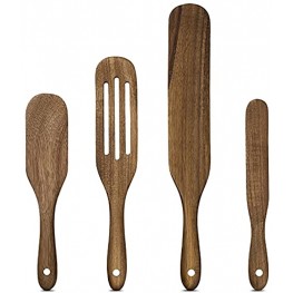 Spurtle Wooden Cooking Utensils 4 Pack Enkrio Wood Spatula Set for Nonstick Cookware Spurtles Kitchen Tools Wooden for Stirring Mixing Serving Scrapping Scooping