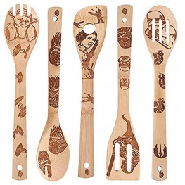 Star War Wooden Spoons Set of 5 Funny Carved Bamboo Spoon Kitchen Accessories for Cooking- Premium Quality Starwars Wood Spatula Housewarming Gifts for Women or Men
