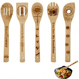 Sunflower Wooden Cooking Spoons Set of 5,Sunflower Kitchen Gift Sunflower Spoon Set,Bamboo Cooking Spoons Housewarming Wedding Birthday Mom Cooking Anniversary Kitchen Decor