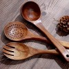 Wooden Kitchen Utensil Set Uncoated Dishwasher Safe Bamboo Cooking Utensils Set with Holes Organic Teak Wooden Spoons for Cooking Dark Brown