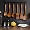 Wooden Kitchen Utensil Set Uncoated Dishwasher Safe Bamboo Cooking Utensils Set with Holes Organic Teak Wooden Spoons for Cooking Dark Brown