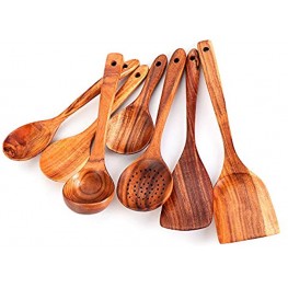 Wooden Spoons for Cooking Nonstick Wood Kitchen Utensil Cooking Spoons Natural Teak Kitchen Utensils Set（7 Pcs）