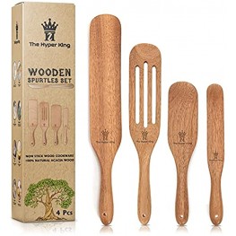 Wooden Spurtle Set As Seen On TV 4 Pcs Acacia Wooden Cooking Utensils For Non Stick Cookware Wooden Kitchen Utensils Wooden Spatula Set Spurtles Kitchen Cooking Tools Wooden Spoons For Cooking