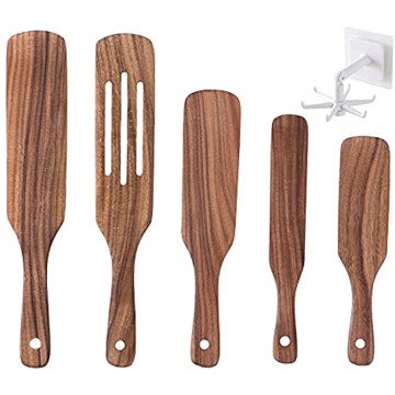 Wooden Spurtle Set As Seen on TV,5 Pcs Natural Acacia Wooden Spoons For Cooking,Cooking Utensils For Non Stick Cookware Baking Whisking Smashing Scooping Spreading Serving