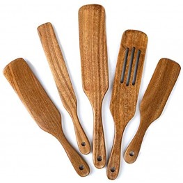 Wooden Spurtles Set 5 Piece Spurtle Kitchen Utensils Acacia Wood Spurtles Kitchen Tools Set,Wooden Spoons for Cooking Slotted Spurtle,Wooden Utensils for Non Stick Cookware 5