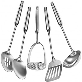 Ybm Home Kitchen Stainless Steel Cooking Utensil Set 5 Essential Pieces Solid Spoon Slotted Spoon Ladle Spatula Masher 2410-11-12-13-14
