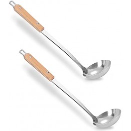 2 Pieces ladle Stainless Steel Soup Ladle for Cooking Ladle Spoon with Long wooden Handle Heat Resistant，Soup Ladle with Long wooden Handle，Heavy-Duty Metal Ladle