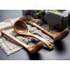 3 Pcs Wooden Ladles Kitchen Spoon Set Utensils-12 inch Soup Ladle 11 inch Serving Cooking Spoon & 10 inch Wood Mixing Ladle Spoon